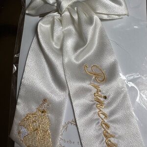 Elegant White and Gold Hair Ribbon